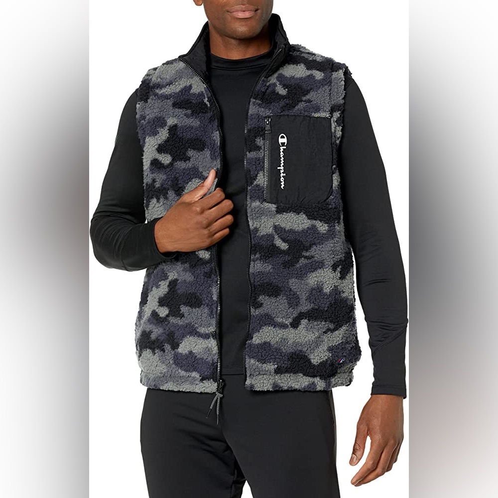 Champion Men's AOP Reversible Sherpa Vest Size Large New Tags